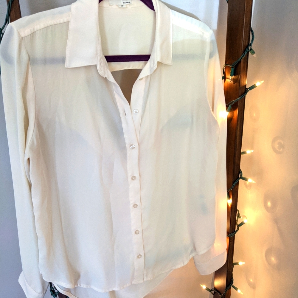 Long Sleeved Open Back Chiffon Button Down Shirt